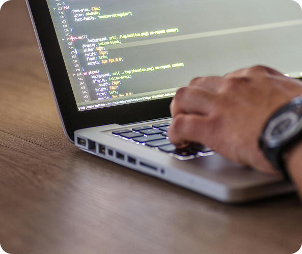 Developer coding on laptop